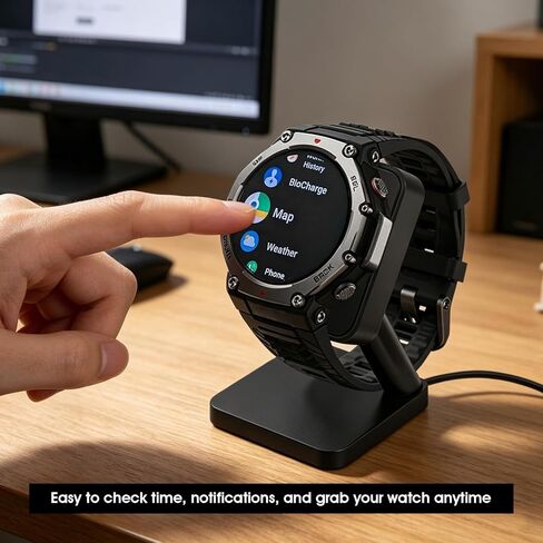 حامل شحن سطح المكتب REEYEAR متوافق مع الساعة الذكية Amazfit T-Rex 3 / T-Rex 3 Pro، استبدال قاعدة الشاحن المغناطيسي مع كابل USB بطول 3.3 قدم، قاعدة شحن مضادة للانزلاق متوافقة مع حزام هيليو in Kuwait