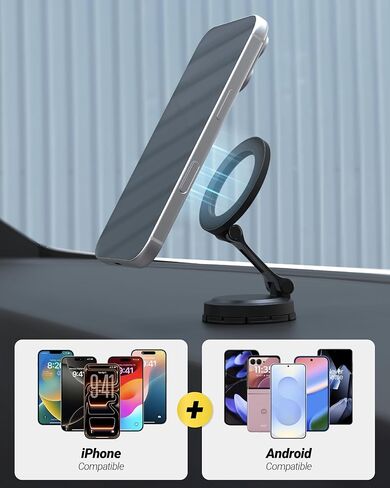 حامل سيارة Scosche MagSafe، حامل هاتف مغناطيسي للوحة قيادة السيارة مع ذراع قابل للطي وقاعدة لاصقة دوارة 360 درجة، حامل هاتف آمن للسيارة لهاتف iPhone 17/16/15/14/13، متوافق مع PopSockets in Kuwait