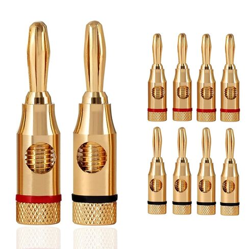 10 Pack 4mm Banana Plugs, Gold Plated Speaker Wire Connectors, Screw Type Audio Banana Plug for AV Receiver, Amplifier, 5 Red + 5 Black in Kuwait