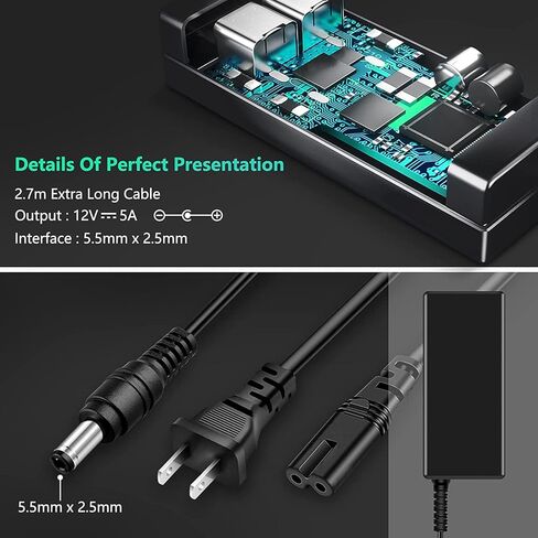 12V 5A Power Supply, AC DC Converter 100-220V to 12 Volt 5 Amp Transformer 5.5x2.1mm Plug for LED Strip Light DVR NVR Security Cameras System CCTV Accessories (12V 5A Adapter) in Kuwait