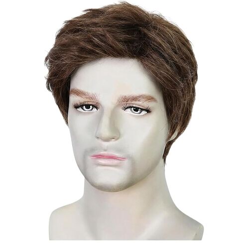 Mens Black Wig Short Straight Black Wig Layered Male Wig Heat Resistant Synthetic Hair Replacement Wig with Wig Cap (Black) in Kuwait