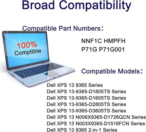NNF1C بطارية كمبيوتر محمول لـ Dell XPS 13 2-in-1 9365 SXPS 13 9365 2-in-1 2017 XPS 13-9365-D1605TS D1805TS D2805TS D3605TS D3805TS D4605TS Series HMPFH 0NNF1C NP0V3 0HMPFH P71G P71G001 in Kuwait