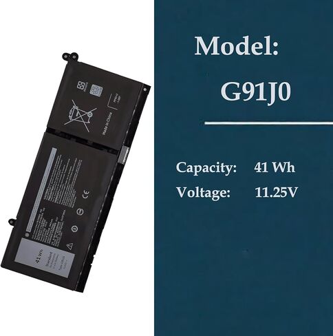 بطارية كمبيوتر محمول G91J0 3 خلايا 41Wh لجهاز Dell Inspiron 15 3511 3520 3521 3530 3535 5510 5515 5410 5430 5440، Latitude 3520 3530 3420 3320 3330، Vostro 14 3420 3430 5410 3510 3520 3530 5510 5620 in Kuwait