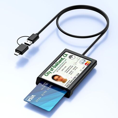 قارئ بطاقات ذكية مع NFC، قارئ USB A/C CAC، قارئ بطاقات بنك الوصول المشترك لبطاقة الهوية العسكرية DOD المشتركة 2 في 1 اتصال وبدون تلامس متوافق مع نظام التشغيل Mac OS وWindows 10/11 وMac OS وAndroid وLinux -95 سم in Kuwait
