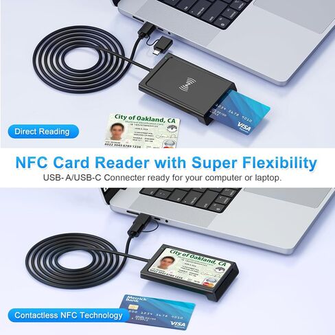 Smart Card Reader with NFC, USB A/C CAC Reader Military DOD Common Access ID Bank Chip Card Reader 2-in-1 Contact and Contactless Compatible with Mac Os,Windows 10/11,Mac OS,Android and Linux -95CM in Kuwait