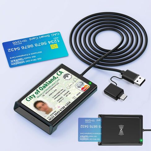 Smart Card Reader with NFC, USB A/C CAC Reader Military DOD Common Access ID Bank Chip Card Reader 2-in-1 Contact and Contactless Compatible with Mac Os,Windows 10/11,Mac OS,Android and Linux -95CM in Kuwait