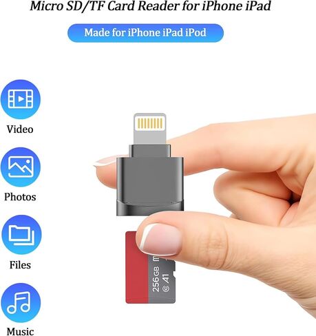 [معتمد من Apple MFi] قارئ بطاقات Lightning Micro SD لأجهزة iPhone iPad، محول قارئ بطاقات SD TF لأجهزة iPhone 14/13/12/11/XR/X/8/7 يدعم iOS 16 17، عارض قارئ بطاقات الذاكرة السريع لأجهزة iPhone iPad in Kuwait