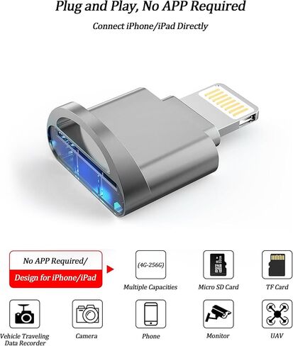 [معتمد من Apple MFi] قارئ بطاقات Lightning Micro SD لأجهزة iPhone iPad، محول قارئ بطاقات SD TF لأجهزة iPhone 14/13/12/11/XR/X/8/7 يدعم iOS 16 17، عارض قارئ بطاقات الذاكرة السريع لأجهزة iPhone iPad in Kuwait