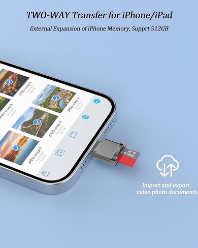 [معتمد من Apple MFi] قارئ بطاقات Lightning Micro SD لأجهزة iPhone iPad، محول قارئ بطاقات SD TF لأجهزة iPhone 14/13/12/11/XR/X/8/7 يدعم iOS 16 17، عارض قارئ بطاقات الذاكرة السريع لأجهزة iPhone iPad in Kuwait