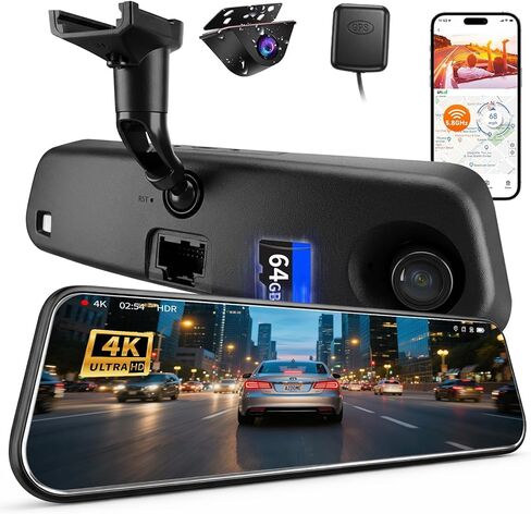 كاميرا قياس مرآة خلفية KCV 4K لسيارة Ford F150 F250 F350 (2009-2025 مع تعتيم تلقائي 16 سنًا)، كاميرا أمامية 4K + خلفية 1080 بكسل، مظهر بديل متكامل من صانع المعدات الأصلية، التوصيل والتشغيل، بطاقة مجانية سعة 64 جيجابايت in Kuwait