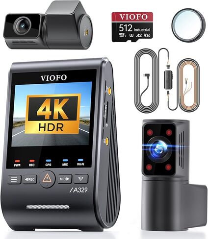【الحزمة: A329S 3CH + بطاقة 512 جيجابايت + HK6 + 8 قطعة مجموعة كاملة من الصمامات 】VIOFO A329S 4K 3 قنوات داش كام، 4K أمامي + 2K كابينة فيش (210 درجة) + 2K خلفي، وضع توفير الطاقة، التحكم في تطبيق Wi-Fi 6، 3 مستشعر STARVIS 2 in Kuwait