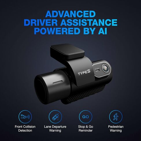 Type S T402 4K Dual View 2-Channel Dash Cam with Adaptive AI-Powered Driver Assistance and 1080p Interior Surveillance Cam in Kuwait