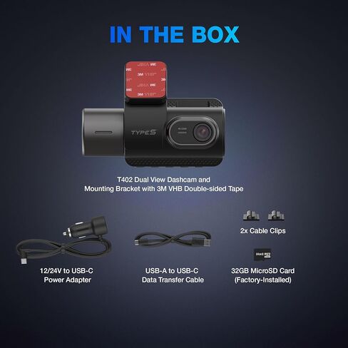 Type S T402 4K Dual View 2-Channel Dash Cam with Adaptive AI-Powered Driver Assistance and 1080p Interior Surveillance Cam in Kuwait