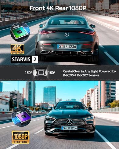 كاميرا HUPEJOS 4K Dash Cam أمامية وخلفية، كاميرا سيارة مزدوجة HDR مع STARVIS 2، Dashcams مع بطاقة 64 جيجابايت، كاميرا Dash مع شاشة لمس 4 بوصات، نظام تحديد المواقع العالمي 5G WiFi مدمج، التحكم الصوتي، رؤية ليلية، وضع انتظار 24 ساعة in Kuwait