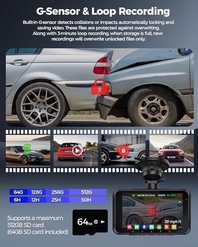 كاميرا HUPEJOS 4K Dash Cam أمامية وخلفية، كاميرا سيارة مزدوجة HDR مع STARVIS 2، Dashcams مع بطاقة 64 جيجابايت، كاميرا Dash مع شاشة لمس 4 بوصات، نظام تحديد المواقع العالمي 5G WiFi مدمج، التحكم الصوتي، رؤية ليلية، وضع انتظار 24 ساعة in Kuwait