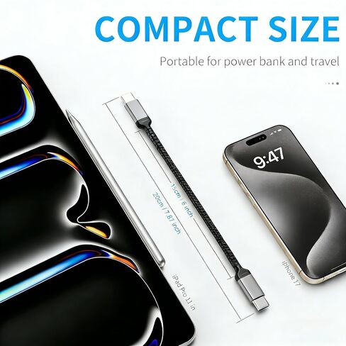 كابل USB C قصير PD 240 وات (3 حزم)، كابل USB C بطول 6 بوصة، كابل USB C مجدول من النايلون من النوع C إلى النوع C/كابلات شحن سريعة لسلسلة 1Phone17/16/15، 1Pad Pro/Air، سلسلة Samsung Galaxy، Google Pixel in Kuwait