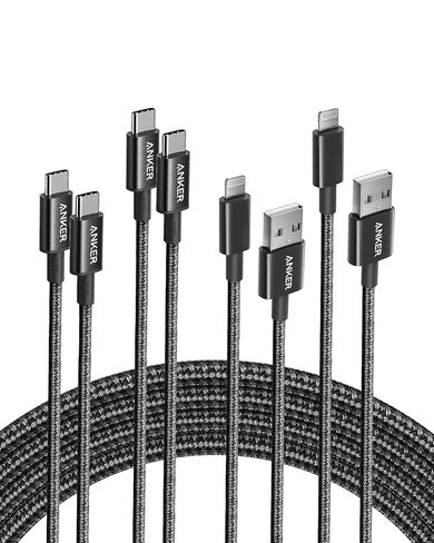 Anker [4-Pack, 6 ft Charging Cable, [2-Pack] 333 USB C to USB C Cable (100W) & [2-Pack] Premium Double-Braided Nylon Lightning Cable, Apple MFi Certified in Kuwait