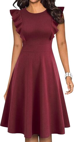 YATHON Women's Vintage Ruffle Floral Flared A Line Swing Casual Cocktail Party Dresses in Kuwait