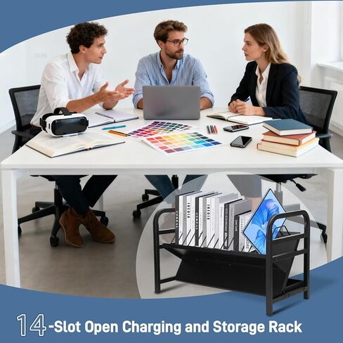 14-Slot Open Charging and Storage Rack, Chromebooks Charging Station with Leveling Feet, Effective Heat Dissipation, for iPads, Tablets and Laptop Computers, for Classroom|Office|Library in Kuwait