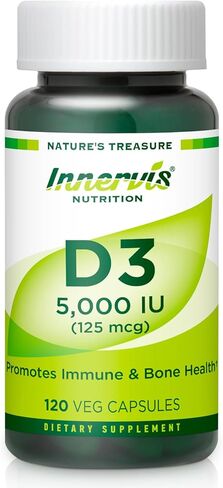 INNERVISNUTRITION فيتامين D3 5000 وحدة دولية (125 ميكروجرام) 120 كبسولة نباتية تدعم صحة العظام والأسنان ومكمل الجهاز المناعي in Kuwait