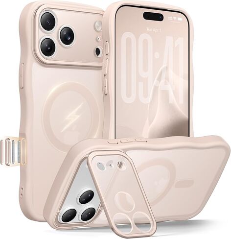 حافظة GolbinBox لهاتف iPhone 17 Pro Max مع حامل Stash، متوافق مع MagSafe، [حماية كاملة للكاميرا] [حماية من السقوط العسكري] غطاء خلفي مقاوم للخدش، غطاء هاتف Wave Matte، 6.9 بوصة، بني in Kuwait