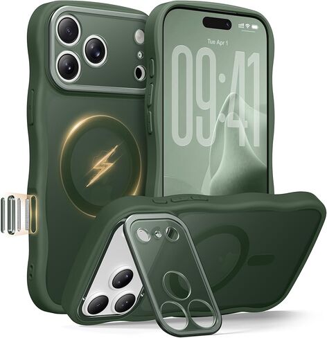 حافظة GolbinBox لهاتف iPhone 17 Pro Max مع حامل Stash، متوافق مع MagSafe، [حماية كاملة للكاميرا] [حماية من السقوط العسكري] غطاء خلفي مقاوم للخدش، غطاء هاتف Wave Matte، 6.9 بوصة، بني in Kuwait