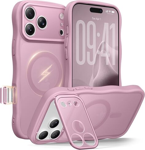 حافظة GolbinBox لهاتف iPhone 17 Pro Max مع حامل Stash، متوافق مع MagSafe، [حماية كاملة للكاميرا] [حماية من السقوط العسكري] غطاء خلفي مقاوم للخدش، غطاء هاتف Wave Matte، 6.9 بوصة، بني in Kuwait