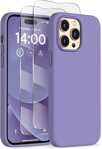 حافظة مصممة لهاتف iPhone 14 Pro Max، حافظة من السيليكون السائل [واقيات شاشة 2X]، حافظة هاتف واقية رفيعة مقاومة للصدمات مع بطانة ناعمة من الألياف الدقيقة المضادة للخدش، 6.7 بوصة، وردي فاتح in Kuwait