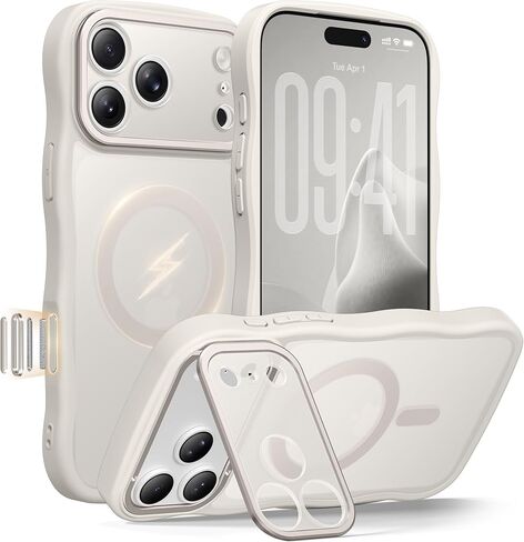حافظة GolbinBox لهاتف iPhone 17 Pro Max مع حامل Stash، متوافق مع MagSafe، [حماية كاملة للكاميرا] [حماية من السقوط العسكري] غطاء خلفي مقاوم للخدش، غطاء هاتف Wave Matte، 6.9 بوصة، بني in Kuwait
