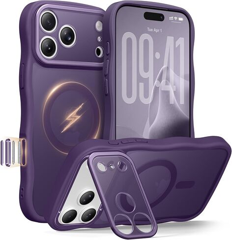 حافظة GolbinBox لهاتف iPhone 17 Pro Max مع حامل Stash، متوافق مع MagSafe، [حماية كاملة للكاميرا] [حماية من السقوط العسكري] غطاء خلفي مقاوم للخدش، غطاء هاتف Wave Matte، 6.9 بوصة، بني in Kuwait
