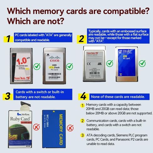 بطاقة قارئ بطاقات الذاكرة ATA PCMCIA بطاقة 68PIN - التوصيل والتشغيل، USB 2.0 يدعم 20 ميجابايت - 20 جيجا PC Card/قارئ ATA in Kuwait