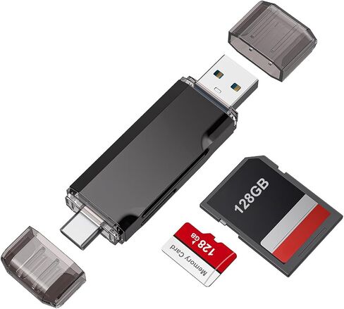 USB 3.0 SD Card Reader,Dual Slots USB 3.0 Type C to Micro SD Card Adapter, Memory Card Reader Adapter for MicroSD, SDHC, SDXC, RS-MMC, MMC, for iPhone 16/15,MacBook Android -Black in Kuwait