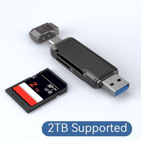 USB 3.0 SD Card Reader,Dual Slots USB 3.0 Type C to Micro SD Card Adapter, Memory Card Reader Adapter for MicroSD, SDHC, SDXC, RS-MMC, MMC, for iPhone 16/15,MacBook Android -Black in Kuwait