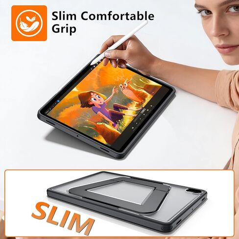 حافظة JUQITECH بمسند لهاتف Samsung Galaxy Tab S11 5G 11 بوصة 2025، حامل مزدوج فائق الثبات، مضاد للانحناء متعدد الزوايا، نحيف وخفيف الوزن وظهر صلب ورفيع وغطاء واقٍ بمقبض حافة ناعمة SM-X730 X736B in Kuwait