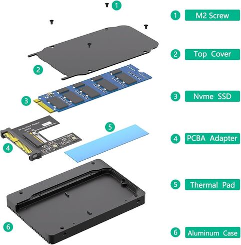 NVME U.2 محولات PCIe HDDs إلى محول U.2 SFF-8639 مع علبة قرص صلب من الألومنيوم لمحولات محركات الأقراص الصلبة الرئيسية in Kuwait