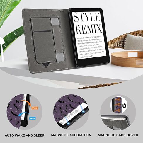 لـ 6.8 بوصة Kindle Paperwhite الجيل الحادي عشر (2021)/Paperwhite Signature Edition غطاء نحيف، حافظة للنوم/الاستيقاظ التلقائي مع مسند ومقبض يد لـ KPW5 (رقم الموديل M2L3EK/M2L4EK)، خفافيش مخيفة in Kuwait