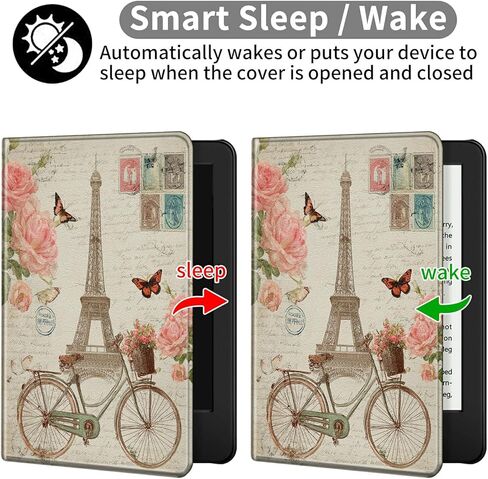حافظة لجهاز Kindle Paperwhite مقاس 7 بوصات (الجيل الثاني عشر، إصدار 2024) وغطاء قائم رفيع مناسب من Kindle Colorsoft مع خاصية النوم/الاستيقاظ التلقائي، غطاء ملصق باريسي كلاسيكي للفتيات والنساء والأولاد والرجال in Kuwait