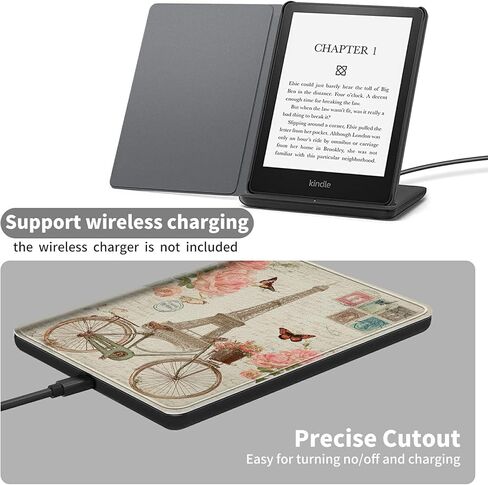 حافظة لجهاز Kindle Paperwhite مقاس 7 بوصات (الجيل الثاني عشر، إصدار 2024) وغطاء قائم رفيع مناسب من Kindle Colorsoft مع خاصية النوم/الاستيقاظ التلقائي، غطاء ملصق باريسي كلاسيكي للفتيات والنساء والأولاد والرجال in Kuwait