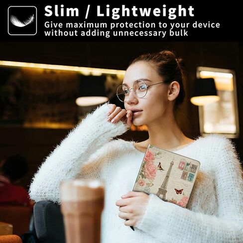 حافظة لجهاز Kindle Paperwhite مقاس 7 بوصات (الجيل الثاني عشر، إصدار 2024) وغطاء قائم رفيع مناسب من Kindle Colorsoft مع خاصية النوم/الاستيقاظ التلقائي، غطاء ملصق باريسي كلاسيكي للفتيات والنساء والأولاد والرجال in Kuwait