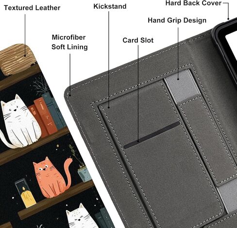 غطاء خفيف الوزن لجهاز Kindle الجيل الحادي عشر (إصدار 2024/2022) مقاس 6 بوصات، جراب للنوم/الاستيقاظ التلقائي مع مسند وقبضة يد لجهاز Kindle Basic (رقم الموديل RS23CV/C2V2L3)، قطط لطيفة على رف الكتب in Kuwait