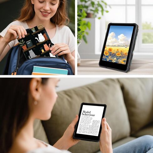 غطاء خفيف الوزن لجهاز Kindle الجيل الحادي عشر (إصدار 2024/2022) مقاس 6 بوصات، جراب للنوم/الاستيقاظ التلقائي مع مسند وقبضة يد لجهاز Kindle Basic (رقم الموديل RS23CV/C2V2L3)، قطط لطيفة على رف الكتب in Kuwait