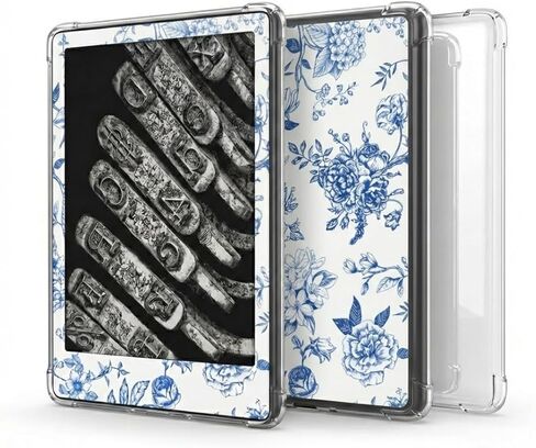 حافظة شفافة وحزمة جلدية جمالية لجهاز Kindle Colorsoft & Paperwhite الجيل الثاني عشر (إصدار 2024) مقاس 7 بوصات (إصدار 2024)، ملصق مغلف من الفينيل وغطاء واقي من السيليكون الناعم TPU (أزرق) in Kuwait