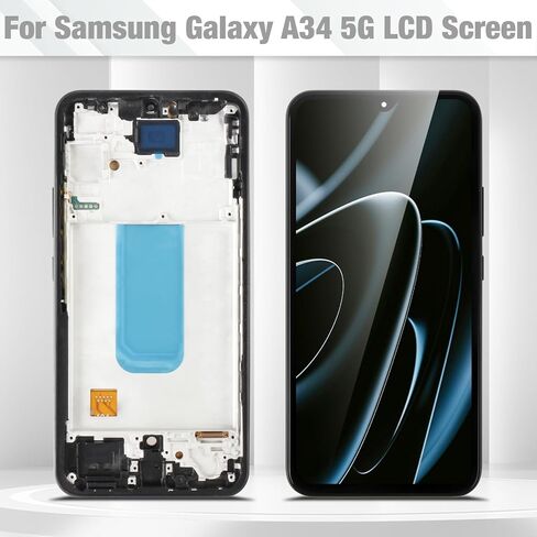 for Samsung Galaxy A34 Screen Replacement for Samsung A34 5G LCD Display with Frame A346E A346M A346B/DS Screen Touch Digitizer Assembly with Tools, Black No Fingerprint in Kuwait