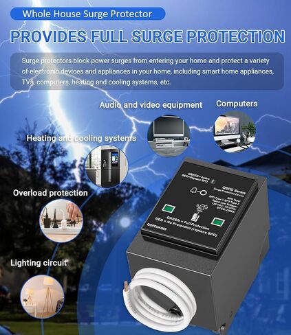 Replacement for Siemens QSPD2A065P Plug-in Surge Protection Device, 2-Pole 65kA 120/240V 1Ø, 3W, Fits Type QP Load Centers, Power Spike Shield with LED Indicator & Audible Alarm in Kuwait