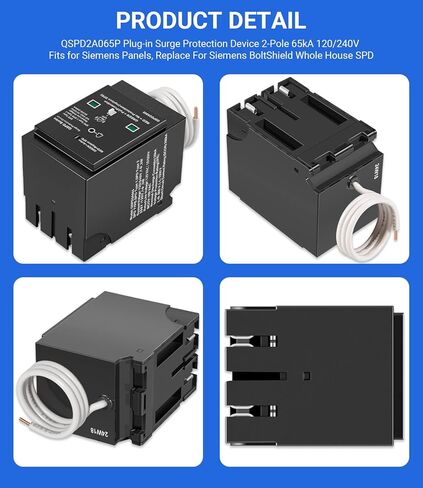 Replacement for Siemens QSPD2A065P Plug-in Surge Protection Device, 2-Pole 65kA 120/240V 1Ø, 3W, Fits Type QP Load Centers, Power Spike Shield with LED Indicator & Audible Alarm in Kuwait