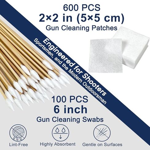Gun Cleaning Supplies Kit for All Firearms - with 2'' Lint-Free Patches & 6'' Long Cotton Swabs - Professional Handgun, Rifle & Shotgun Maintenance for Hunters & Sport Shooters in Kuwait