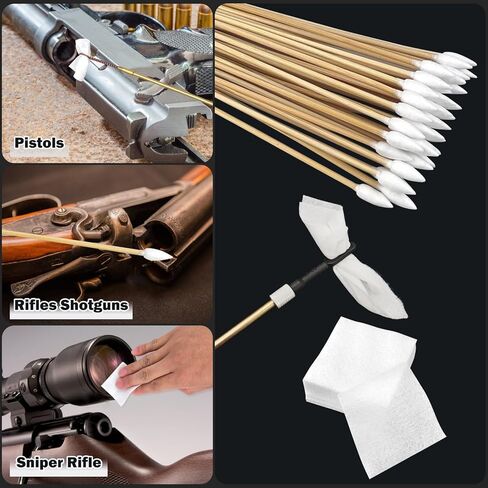 Gun Cleaning Supplies Kit for All Firearms - with 2'' Lint-Free Patches & 6'' Long Cotton Swabs - Professional Handgun, Rifle & Shotgun Maintenance for Hunters & Sport Shooters in Kuwait