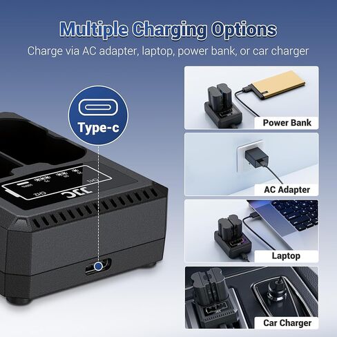 ترقية باناسونيك DMW-BLF19 سيجما BP-61 شاحن USB مزدوج مع منفذ نوع C، متوافق مع Lumix S5 II S5 IIX GH5 GH5S GH4 GH3 وكاميرا Sigma sd Quattro Mirroless، كابل شحن قابل للإزالة in Kuwait