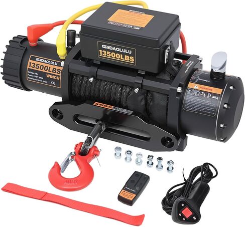 12 فولت كهربائي وينش ، 13500 رطل حمولة مقطورة الحمل مع حبل الاصطناعية سحب winches لسيارات الدفع الرباعي جيب وأكثر من ذلك ، مع مقبض سلك in Kuwait