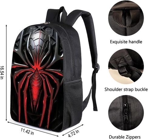 3 in 1 Spider Pattern, 17'' Large-Capacity Backpack Set With a Fashionable and Personalized Style is Exquisitely Designed and Widely Applicable, Making it an Ideal Choice(Black) in Kuwait